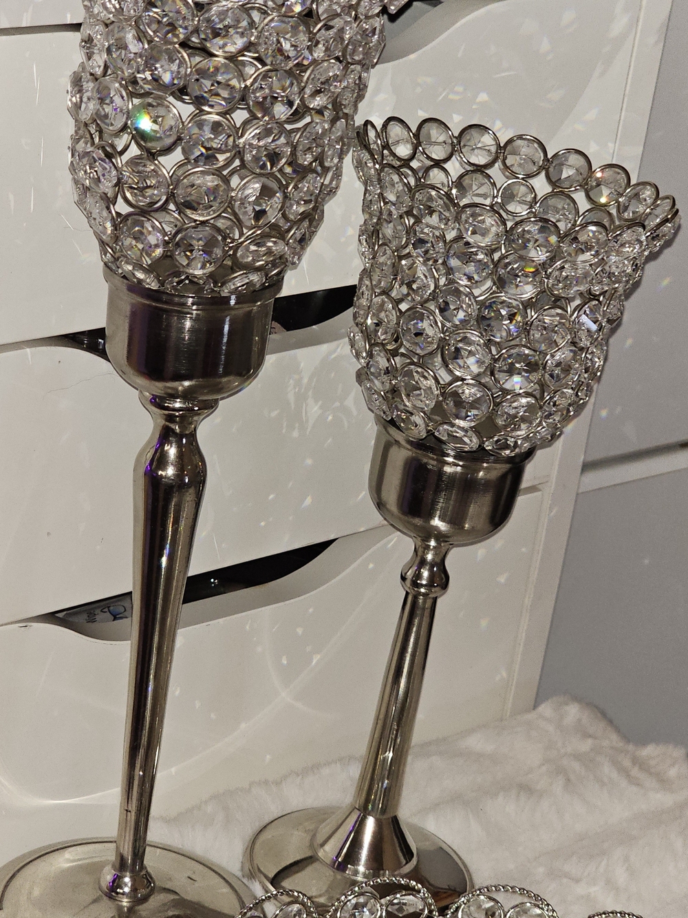 Silver Crystal Accent Sconces And Tray. Tray w/ Hello Gorgeous/ 3 Pcs - Picture 8 of 9